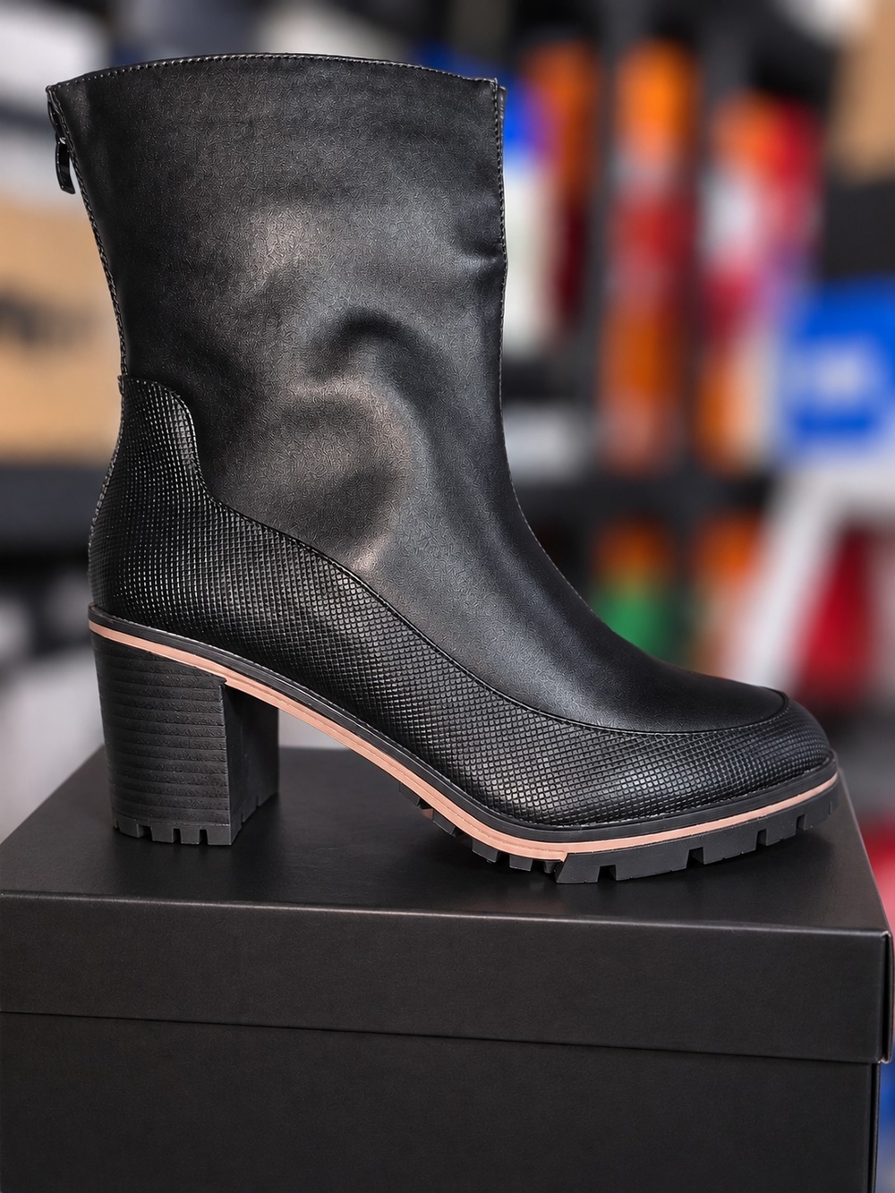 Black Water-Resistant Lug Sole Heeled Boots – New in Box - Picture 5 of 7
